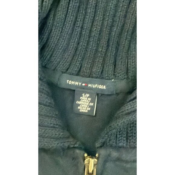 Tommy Hilfiger Knit Sweater Jacket Womens Small Navy Blue Toggle Full Zip Funnel - Picture 3 of 3
